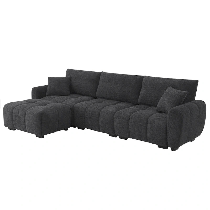 100 divani a L in tessuto bouclé con pouf mobile