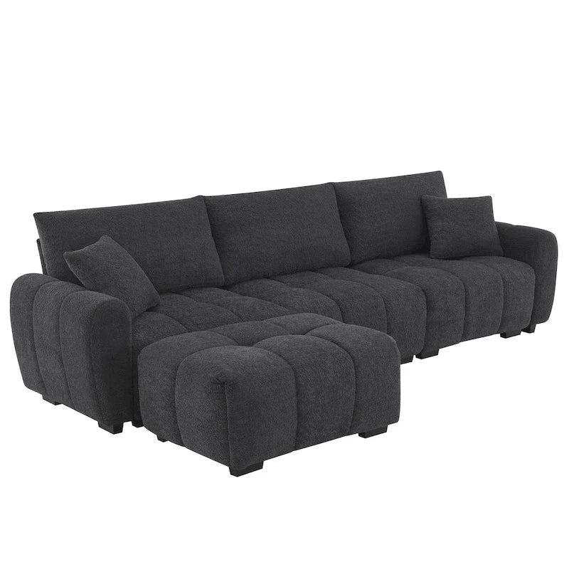 100 divani a L in tessuto bouclé con pouf mobile