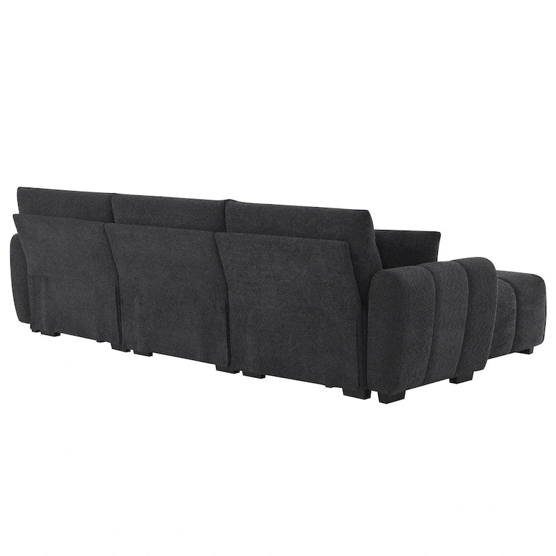 100 divani a L in tessuto bouclé con pouf mobile