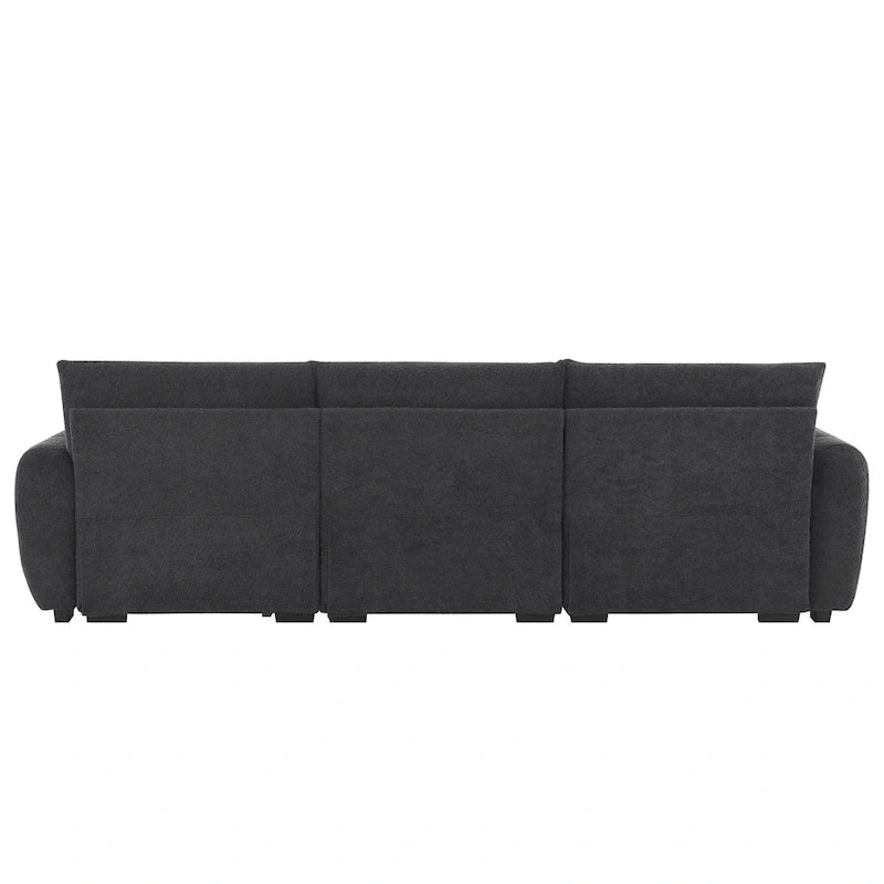 100 divani a L in tessuto bouclé con pouf mobile
