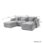 Divano componibile modulare classico moderno in lino a 3 posti con 2 pouf, divano a nuvola imbottito in piuma a forma di U con cuscini