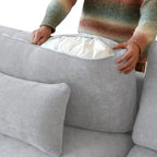 Divano componibile modulare classico moderno in lino a 3 posti con 2 pouf, divano a nuvola imbottito in piuma a forma di U con cuscini