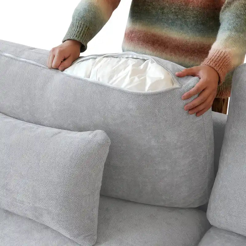 Divano componibile modulare classico moderno in lino a 3 posti con 2 pouf, divano a nuvola imbottito in piuma a forma di U con cuscini