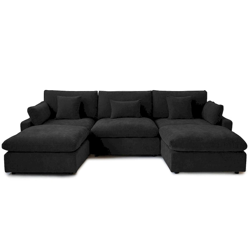 Divano componibile modulare classico moderno in lino a 3 posti con 2 pouf, divano a nuvola imbottito in piuma a forma di U con cuscini