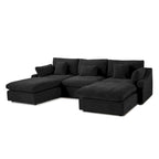 Divano componibile modulare classico moderno in lino a 3 posti con 2 pouf, divano a nuvola imbottito in piuma a forma di U con cuscini