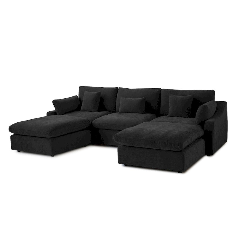 Divano componibile modulare classico moderno in lino a 3 posti con 2 pouf, divano a nuvola imbottito in piuma a forma di U con cuscini