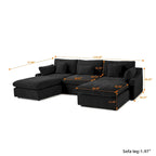 Divano componibile modulare classico moderno in lino a 3 posti con 2 pouf, divano a nuvola imbottito in piuma a forma di U con cuscini