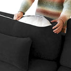 Divano componibile modulare classico moderno in lino a 3 posti con 2 pouf, divano a nuvola imbottito in piuma a forma di U con cuscini