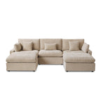 Divano componibile modulare classico moderno in lino a 3 posti con 2 pouf, divano a nuvola imbottito in piuma a forma di U con cuscini