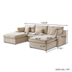 Divano componibile modulare classico moderno in lino a 3 posti con 2 pouf, divano a nuvola imbottito in piuma a forma di U con cuscini