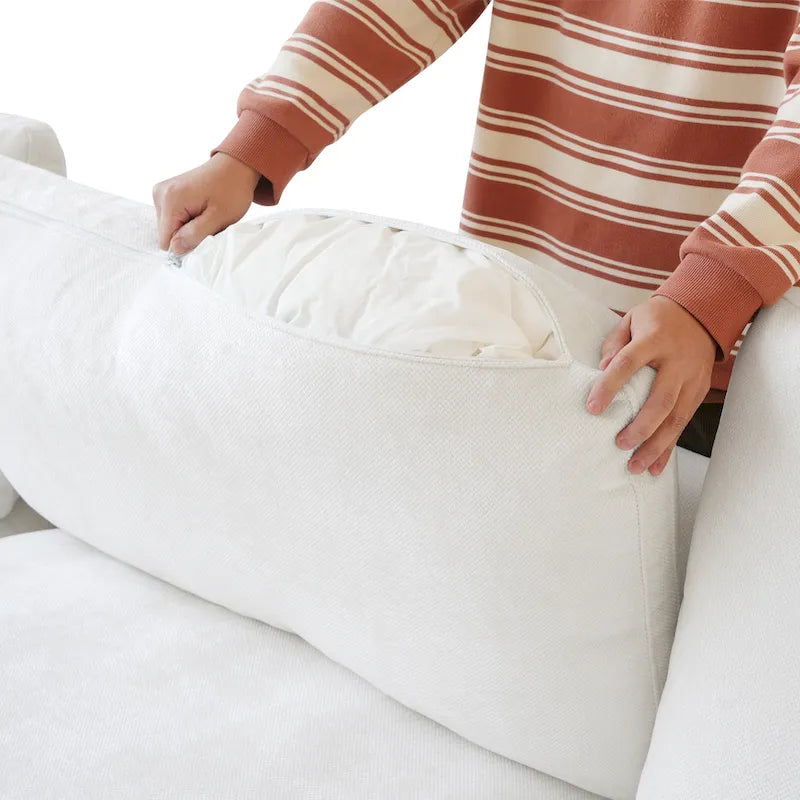 Divano componibile modulare classico moderno in lino a 3 posti con 2 pouf, divano a nuvola imbottito in piuma a forma di U con cuscini