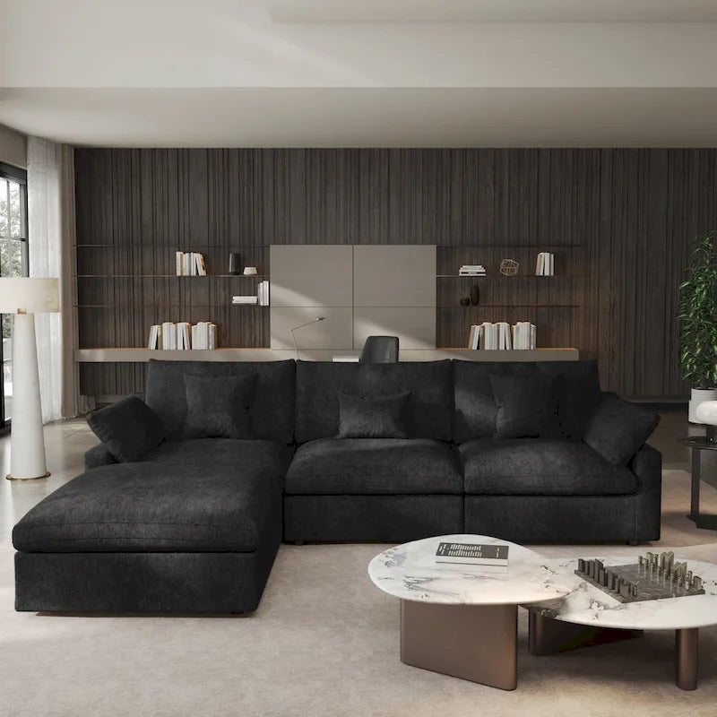 Divano angolare in lino minimalista Cloud Couch, divano a L con seduta profonda e cuscini
