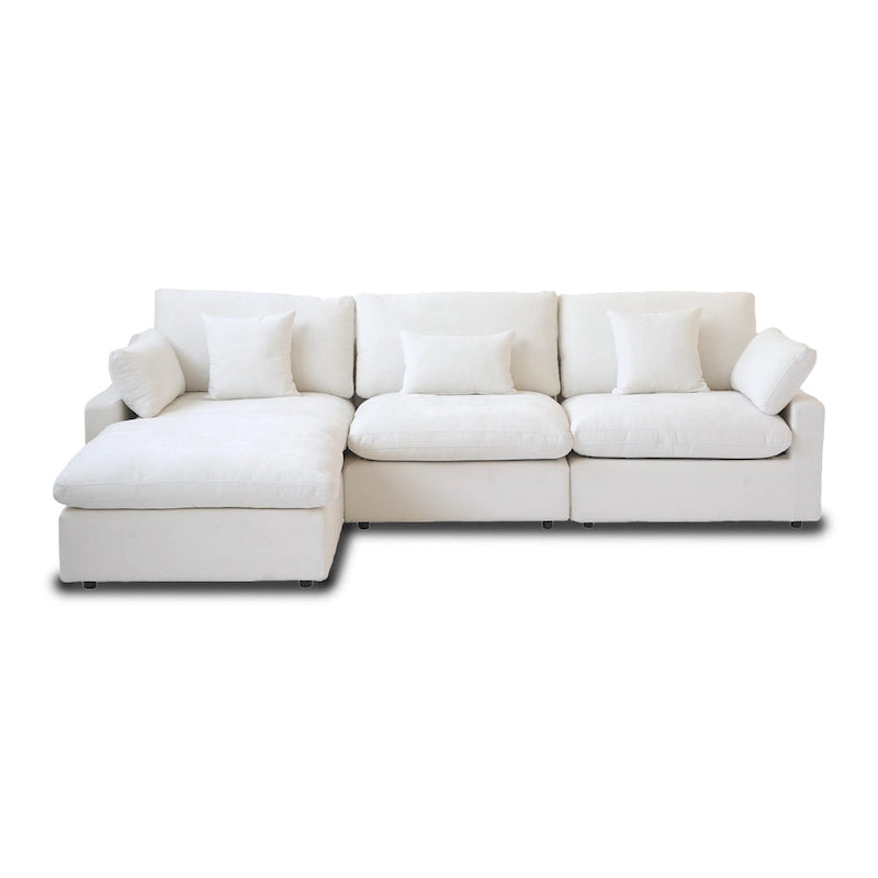 Divano angolare in lino minimalista Cloud Couch, divano a L con seduta profonda e cuscini
