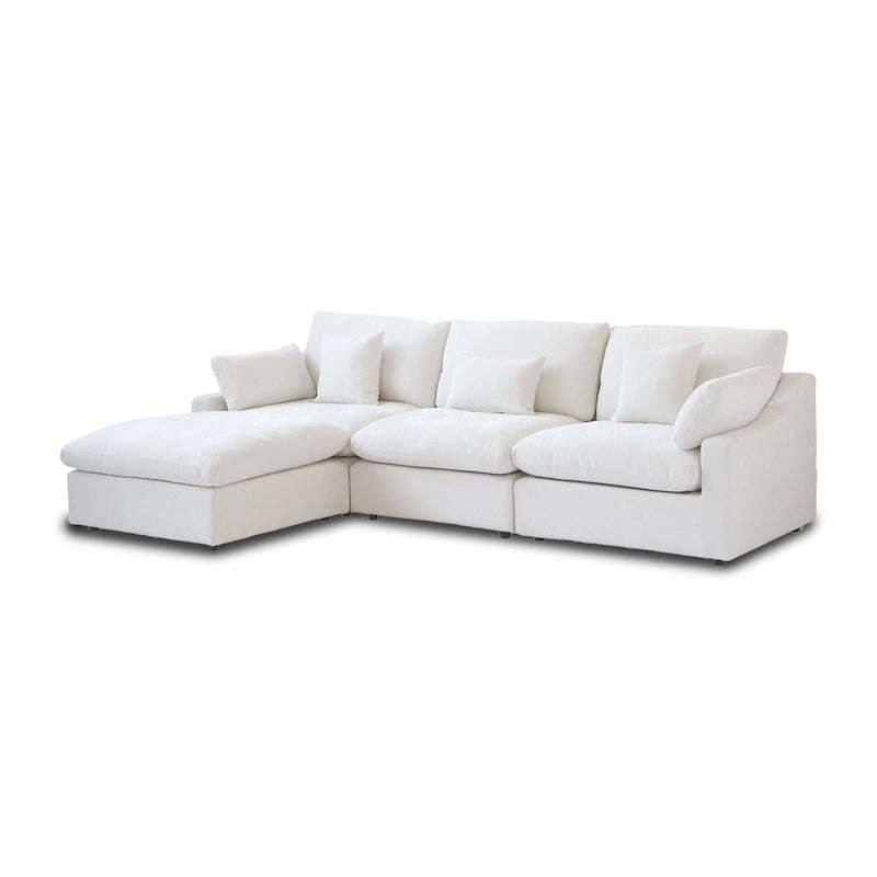 Divano angolare in lino minimalista Cloud Couch, divano a L con seduta profonda e cuscini