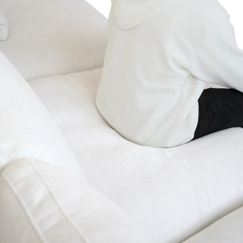 Divano angolare in lino minimalista Cloud Couch, divano a L con seduta profonda e cuscini