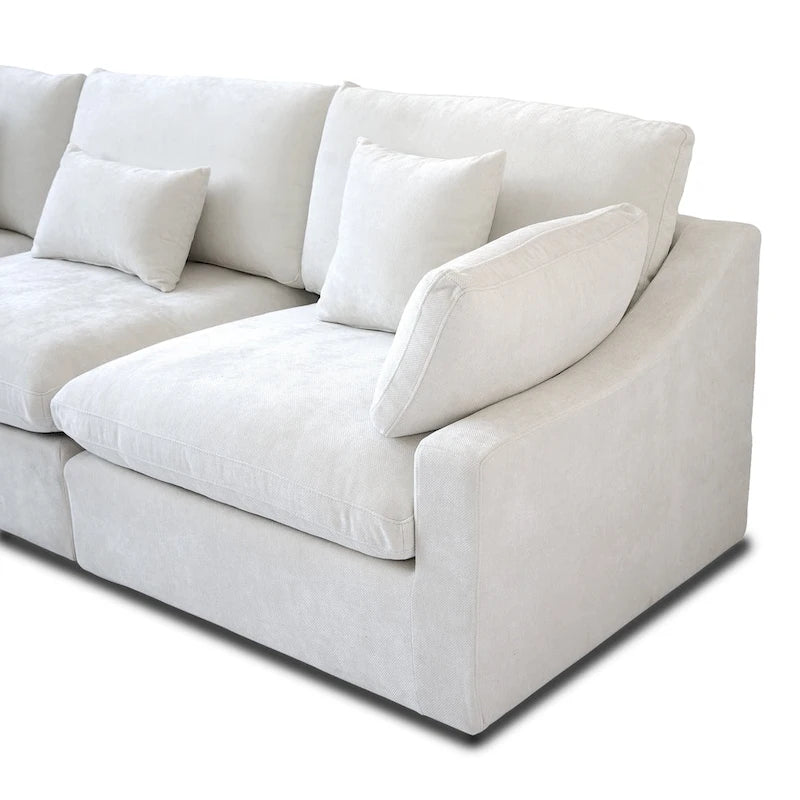 Divano angolare in lino minimalista Cloud Couch, divano a L con seduta profonda e cuscini