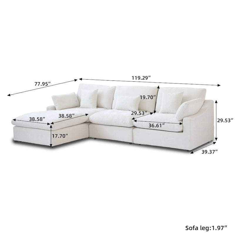 Divano angolare in lino minimalista Cloud Couch, divano a L con seduta profonda e cuscini