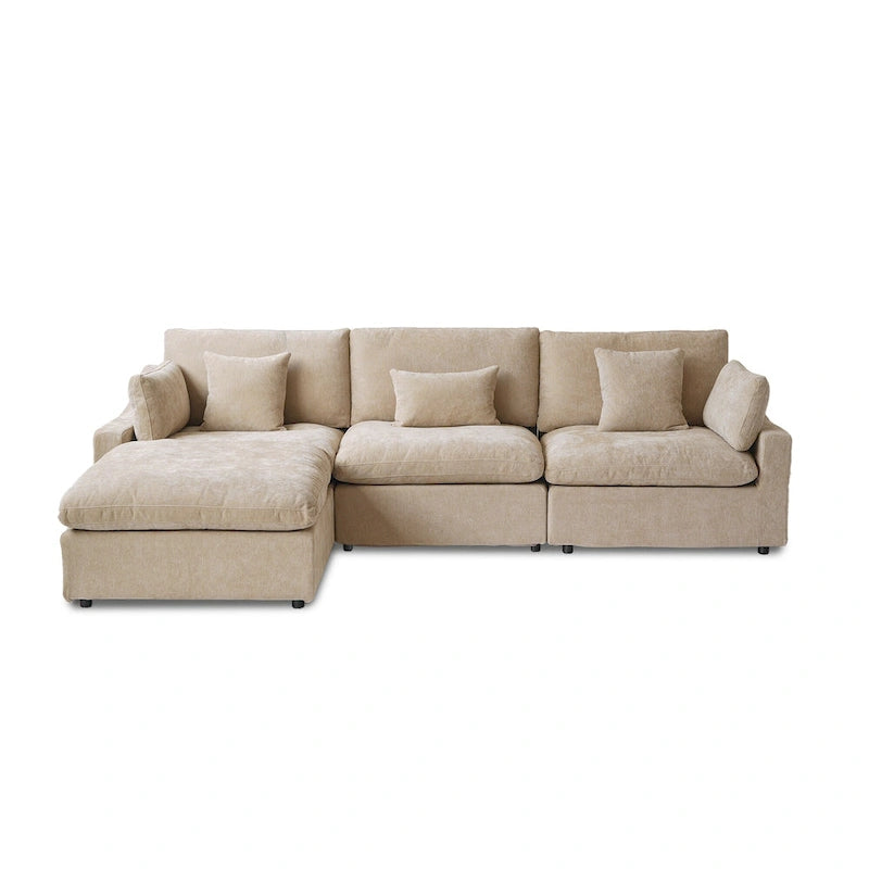 Divano angolare in lino minimalista Cloud Couch, divano a L con seduta profonda e cuscini