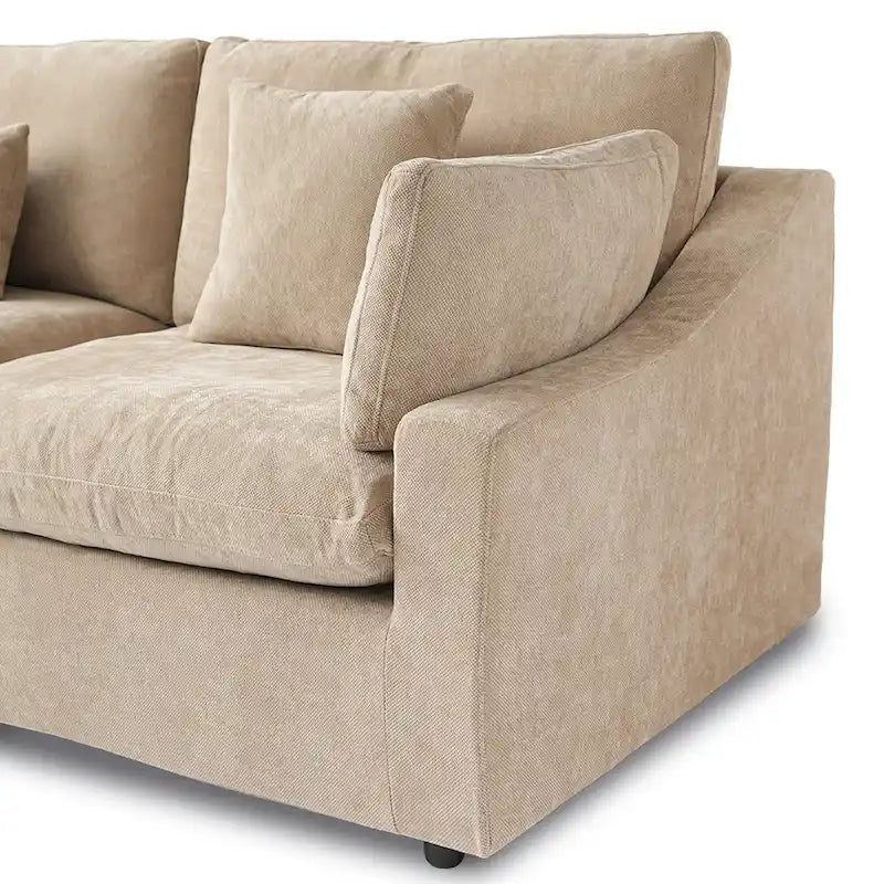 Divano angolare in lino minimalista Cloud Couch, divano a L con seduta profonda e cuscini