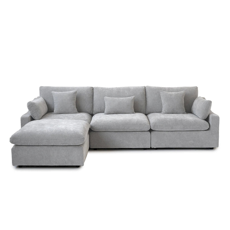 Divano angolare in lino minimalista Cloud Couch, divano a L con seduta profonda e cuscini