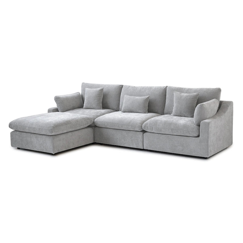Divano angolare in lino minimalista Cloud Couch, divano a L con seduta profonda e cuscini