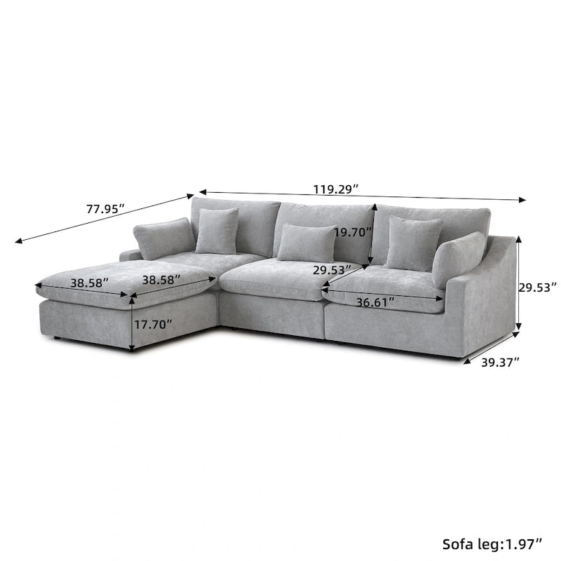Divano angolare in lino minimalista Cloud Couch, divano a L con seduta profonda e cuscini