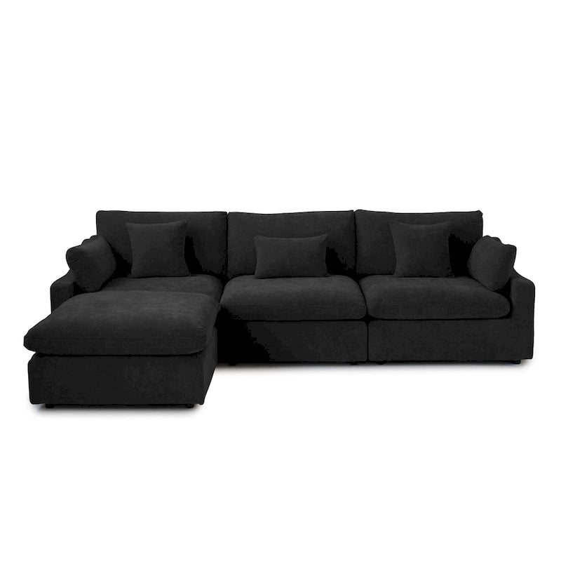 Divano angolare in lino minimalista Cloud Couch, divano a L con seduta profonda e cuscini