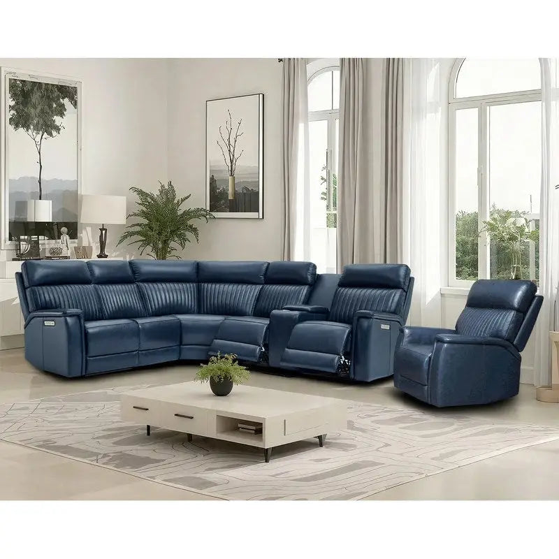 Sectionnel inclinable électrique 105 W en cuir véritable avec console simple, ports USB et USB-C, 1 fauteuil électrique sans accoudoirs