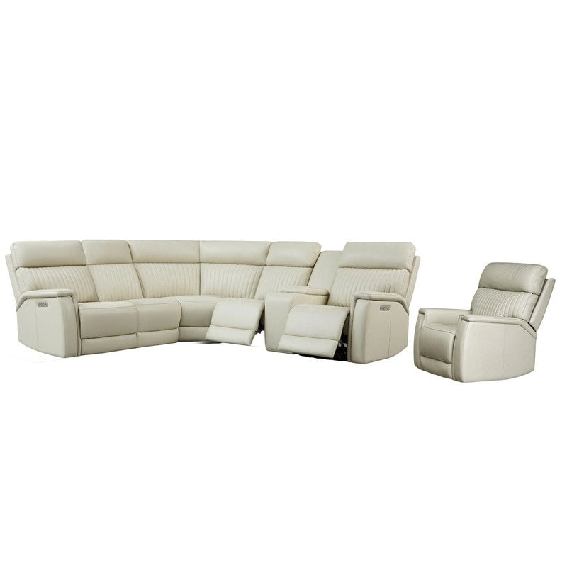 Sectionnel inclinable électrique 105 W en cuir véritable avec console simple, ports USB et USB-C, 1 fauteuil électrique sans accoudoirs