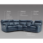 Sectionnel inclinable électrique 105 W en cuir véritable avec console simple, ports USB et USB-C, 1 fauteuil électrique sans accoudoirs