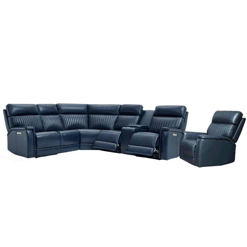 Sectionnel inclinable électrique 105 W en cuir véritable avec console simple, ports USB et USB-C, 1 fauteuil électrique sans accoudoirs