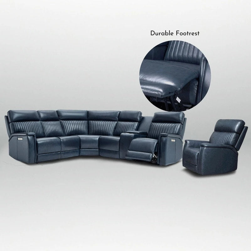 Sectionnel inclinable électrique 105 W en cuir véritable avec console simple, ports USB et USB-C, 1 fauteuil électrique sans accoudoirs