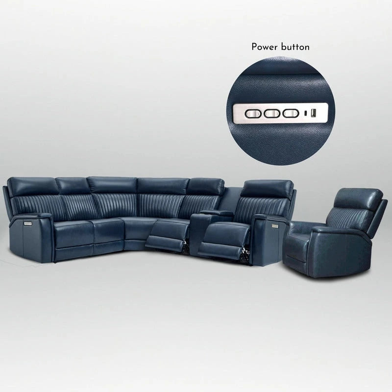 Sectionnel inclinable électrique 105 W en cuir véritable avec console simple, ports USB et USB-C, 1 fauteuil électrique sans accoudoirs