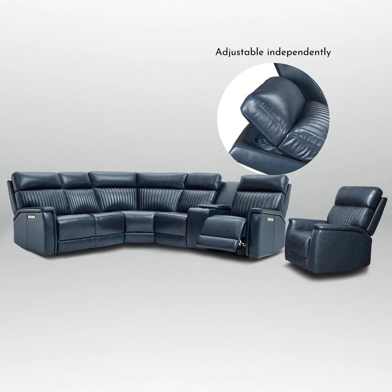 Sectionnel inclinable électrique 105 W en cuir véritable avec console simple, ports USB et USB-C, 1 fauteuil électrique sans accoudoirs
