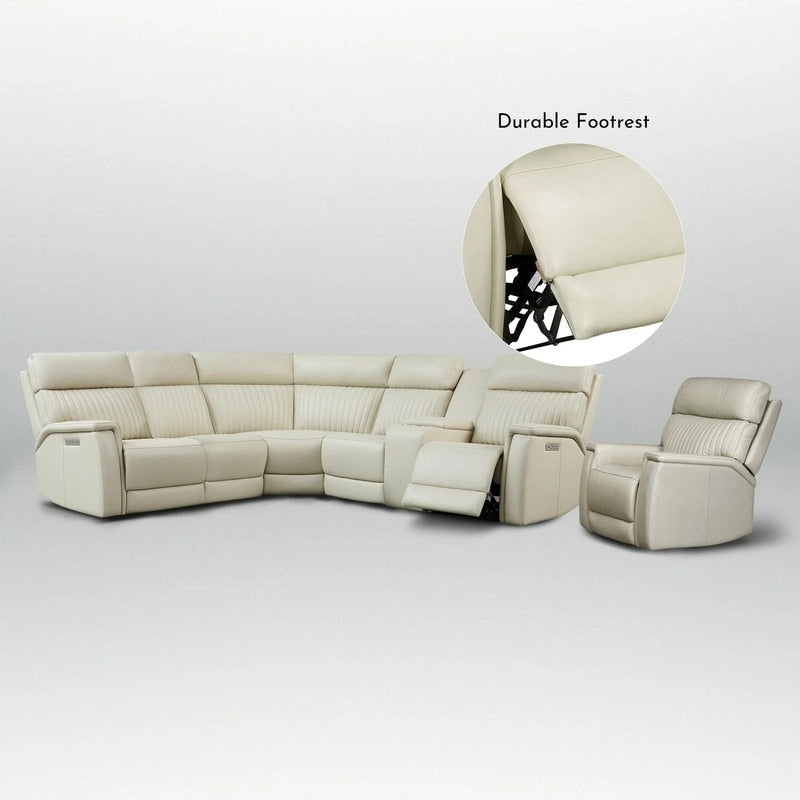 Sectionnel inclinable électrique 105 W en cuir véritable avec console simple, ports USB et USB-C, 1 fauteuil électrique sans accoudoirs