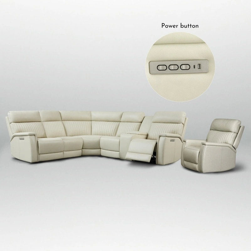 Sectionnel inclinable électrique 105 W en cuir véritable avec console simple, ports USB et USB-C, 1 fauteuil électrique sans accoudoirs