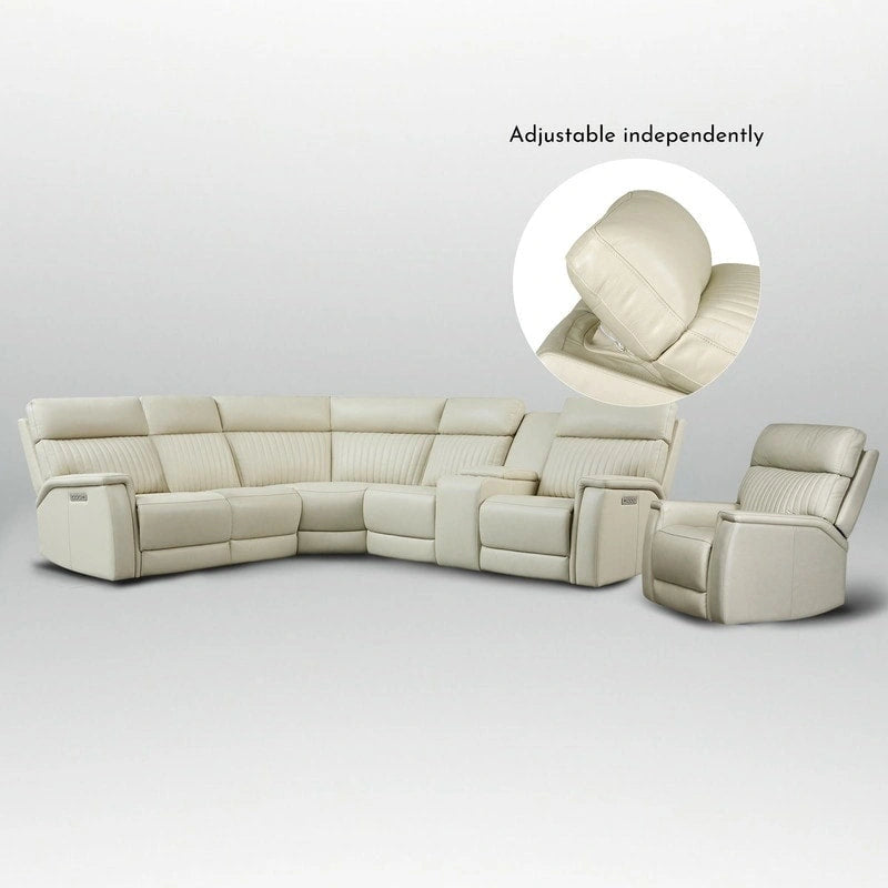 Sectionnel inclinable électrique 105 W en cuir véritable avec console simple, ports USB et USB-C, 1 fauteuil électrique sans accoudoirs