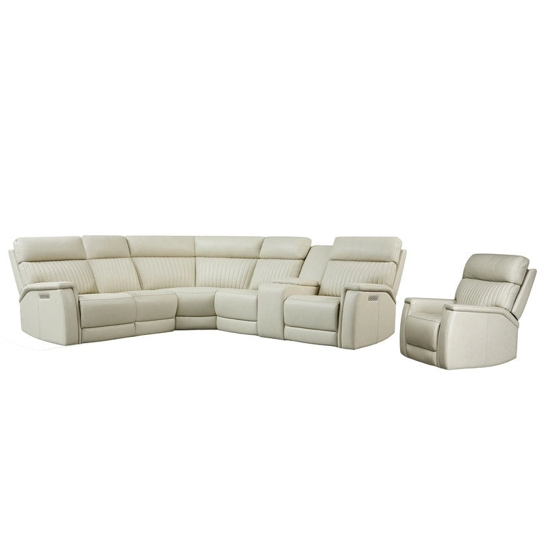 Sectionnel inclinable électrique 105 W en cuir véritable avec console simple, ports USB et USB-C, 1 fauteuil électrique sans accoudoirs