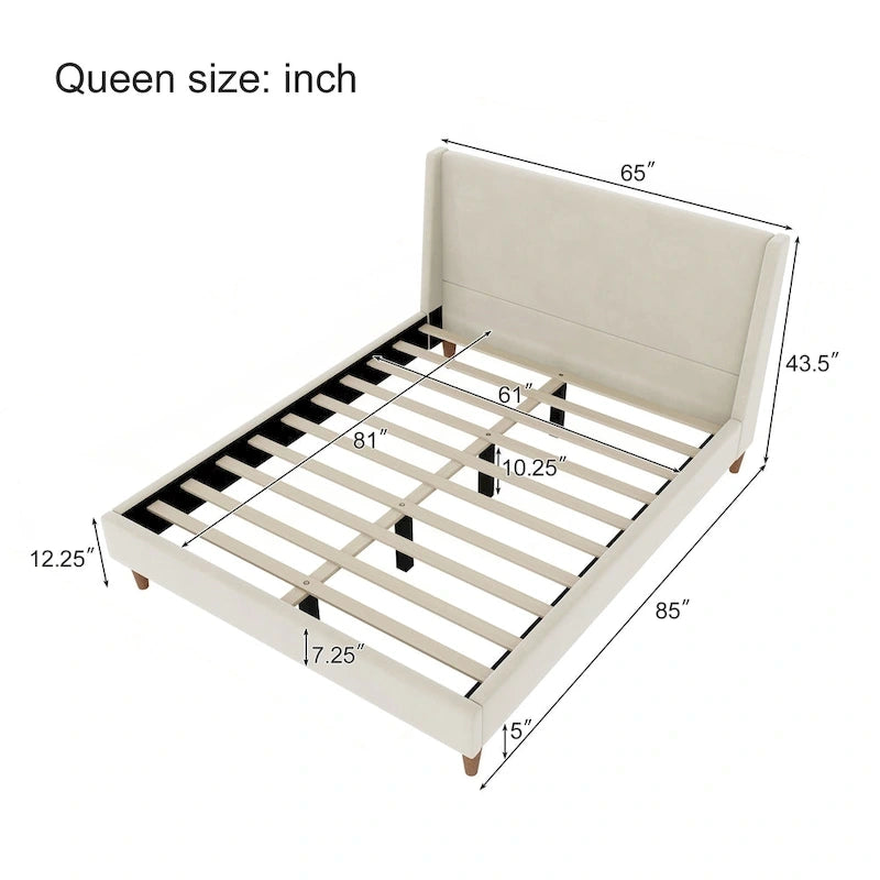 Letto a piattaforma lussuoso rivestito in velluto con elegante testiera