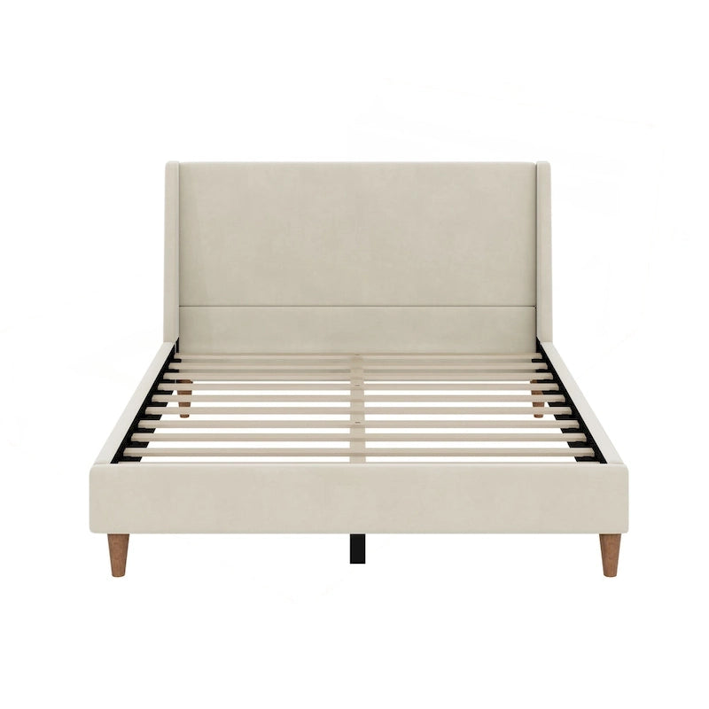 Letto a piattaforma lussuoso rivestito in velluto con elegante testiera
