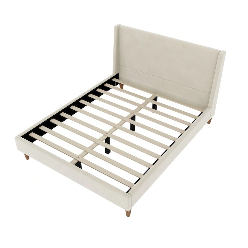 Letto a piattaforma lussuoso rivestito in velluto con elegante testiera