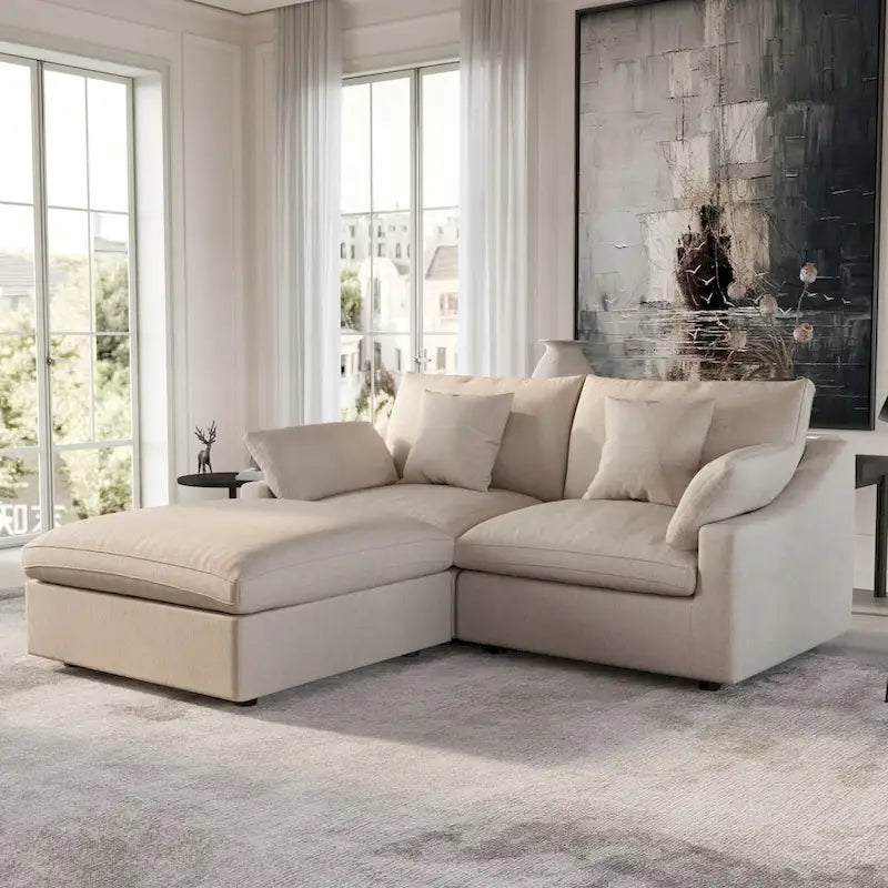 Canapé modulable Cloud avec ottoman, canapé d'angle minimaliste en tissu mélangé de lin pour salon, kaki