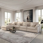 Canapé modulable Cloud avec ottoman, canapé d'angle minimaliste en tissu mélangé de lin pour salon, kaki