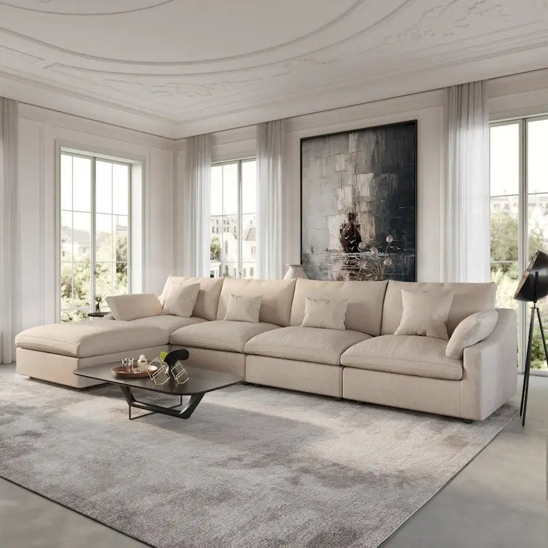 Canapé modulable Cloud avec ottoman, canapé d'angle minimaliste en tissu mélangé de lin pour salon, kaki