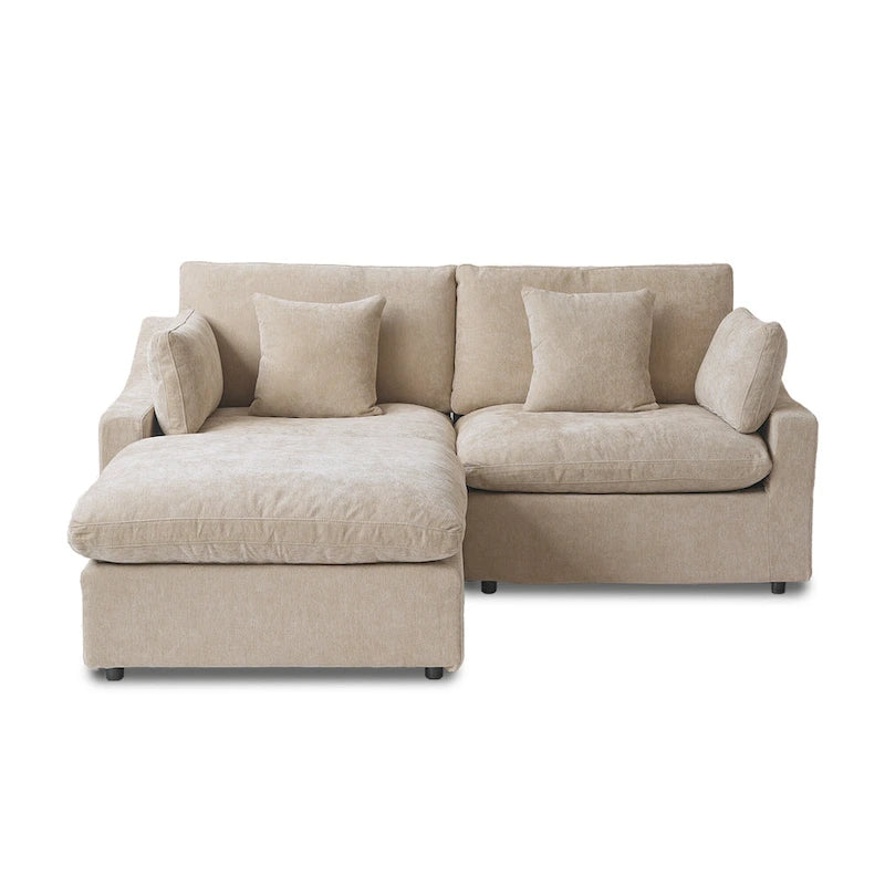 Canapé modulable Cloud avec ottoman, canapé d'angle minimaliste en tissu mélangé de lin pour salon, kaki