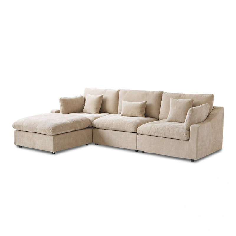 Canapé modulable Cloud avec ottoman, canapé d'angle minimaliste en tissu mélangé de lin pour salon, kaki