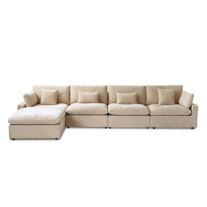 Canapé modulable Cloud avec ottoman, canapé d'angle minimaliste en tissu mélangé de lin pour salon, kaki