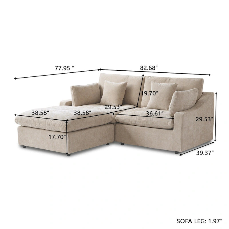 Canapé modulable Cloud avec ottoman, canapé d'angle minimaliste en tissu mélangé de lin pour salon, kaki