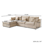 Canapé modulable Cloud avec ottoman, canapé d'angle minimaliste en tissu mélangé de lin pour salon, kaki