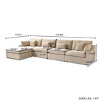 Canapé modulable Cloud avec ottoman, canapé d'angle minimaliste en tissu mélangé de lin pour salon, kaki